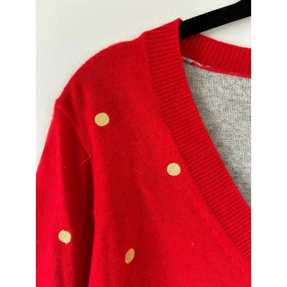 J. Crew polka dot sweater womens S merino wool blend red grey
